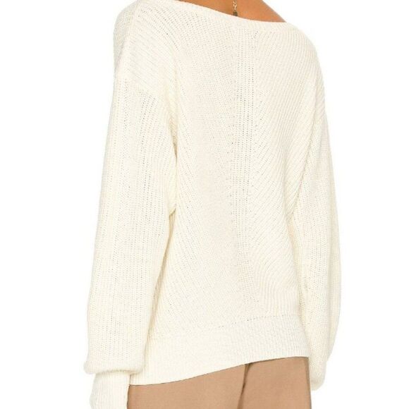 Revolve Bobi Black Cozy Cotton Sweater Womens Large Snow Cream Rib Knit Neutral - Picture 3 of 10